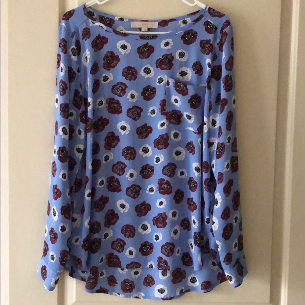 ANN TAYLOR LOFT LONG SLEEVE FLORAL POLY BLOUSE